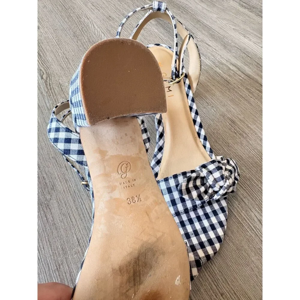 M.Gemi Risata Gingham Heel Sandals Navy Size 8